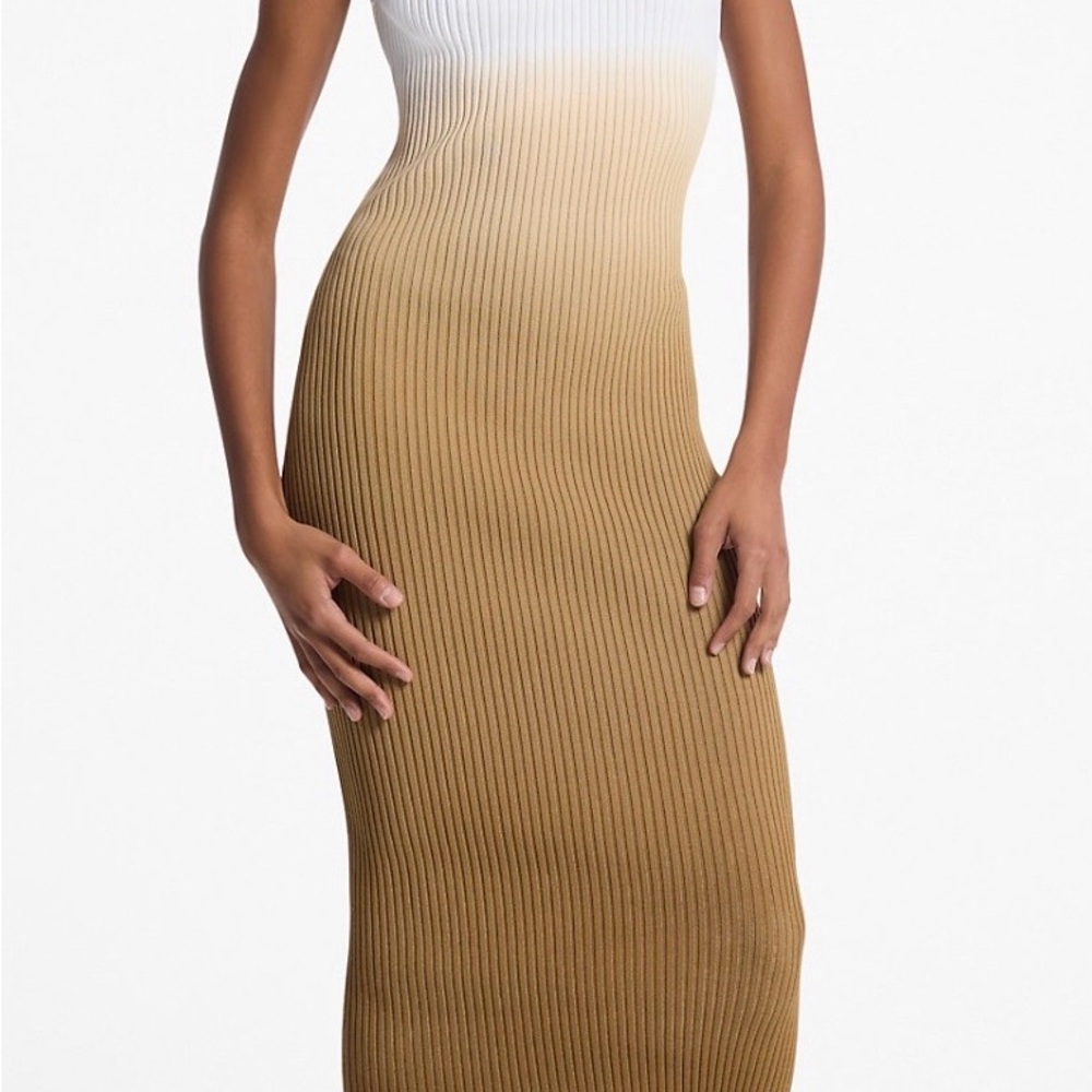 Michael Kors White and Tan Ribbed Dress